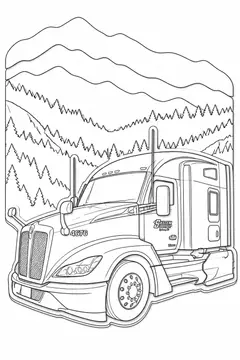 Semi truck in mountain landscape, Outline style, CO2 laser engraving file, — free download