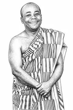 Smiling man in traditional kente cloth, Pencil-Sketch style, CO2 laser engraving file, — free download
