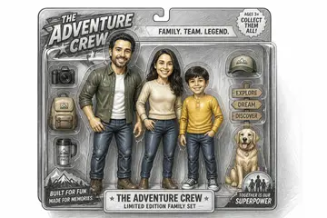 Family adventure character designs set, Creative Studio · character display packaging style, CO2 laser engraving file, — free download
