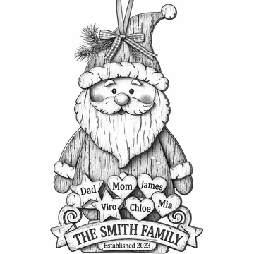 Santa Claus family ornament, Pencil-Sketch style, CO2 laser engraving file, — free download