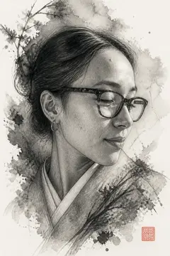 Woman in glasses with kimono, Creative Studio · Shadowwash Portrait style, CO2 laser engraving file, — free download