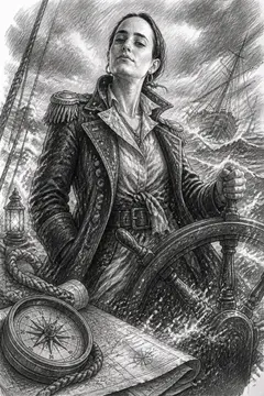 Female ship captain at helm, Creative Studio · Desert Nomad style, CO2 laser engraving file, — free download